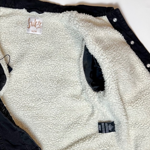 NWT Suko Jeans Sherpa Lined Trucker Black Denim Jacket, Size M - Picture 10 of 10